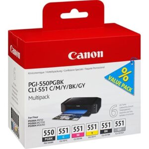 TINTEIRO CANON Multipack PGI-550PGBK e CLI-551 C/M/Y/BK/GY Pack 6 Cores