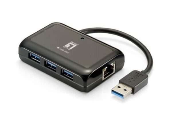 ADAPTADOR LEVEL ONE USB 3.0 Hub 3 Port Gigabit LAN - USB-050